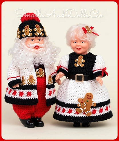 Vintage Crochet Pattern 14" Gingerbread Santa and Mrs Claus Christmas Xmas Dolls PDF Instant Digital Download 10 Ply Cute Cookie Outfits