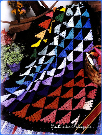 Vintage Crochet Pattern Rainbow Flying Geese Afghan PDF Instant Digita ...