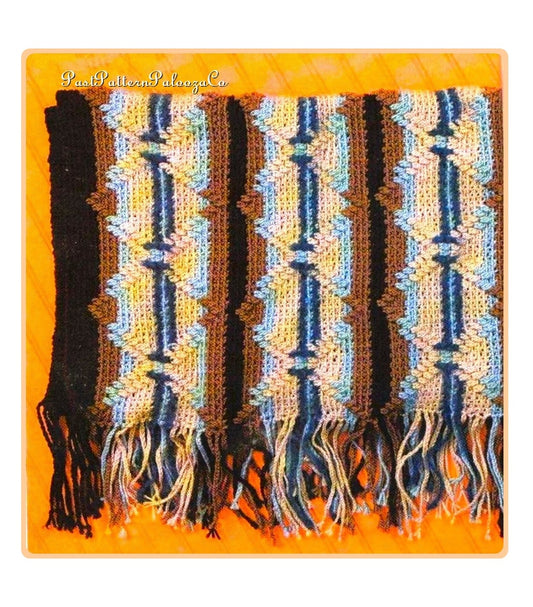 Vintage Crochet Afghan Navajo Indian Diamonds & Stripes Blanket Pattern PDF Instant Digital Download Retro 70s Diamonds Fringe Design