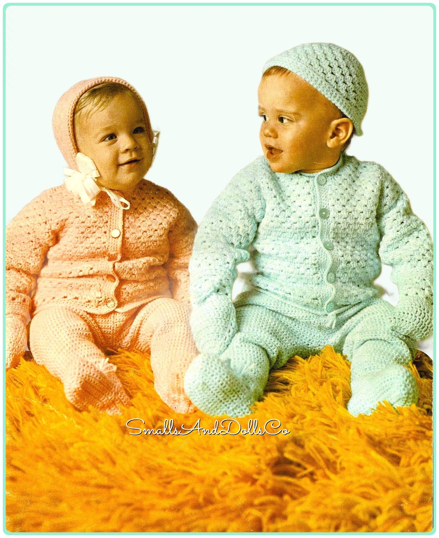 Vintage Crochet Pattern Baby Boy and Girl 4 Piece Legging Set PDF Instant Digital Download Coat Bonnet or Toque Mitts 6-12m 5 Ply