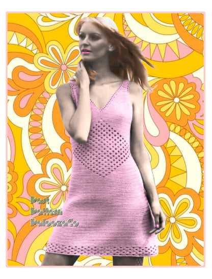 Vintage Crochet Pattern Retro Womens Diamond Eyelet Mini Dress PDF Instant Digital Download Sleeveless Summer V Neck 5 Ply