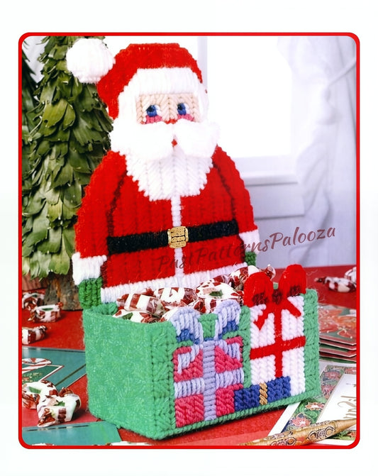 Vintage Plastic Canvas Pattern 10" Santa Claus Christmas Candy Goodie Holder PDF Instant Digital Download Centerpiece Decor