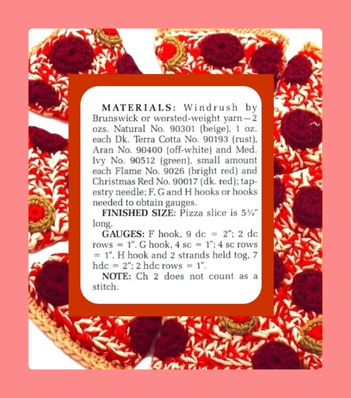 Vintage Crochet Pattern 12" Pepperoni Pizza 8 Slice Set PDF Instant Digital Download