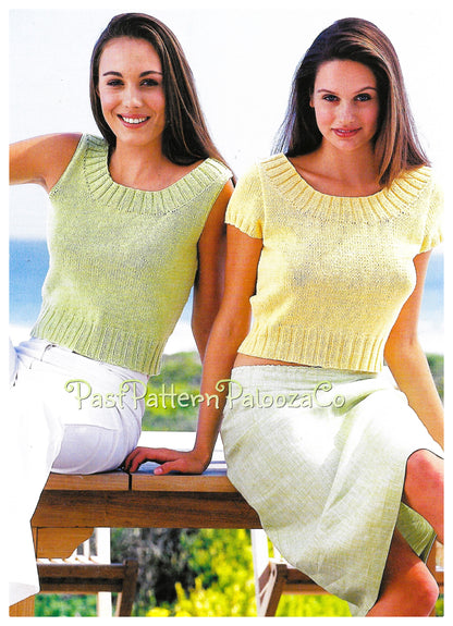 Vintage Knitting Pattern Womens Pretty Short Sleeved Summer Tops PDF Instant Digital Download Ladies Sleeveless Cami Tank Sweaters DK