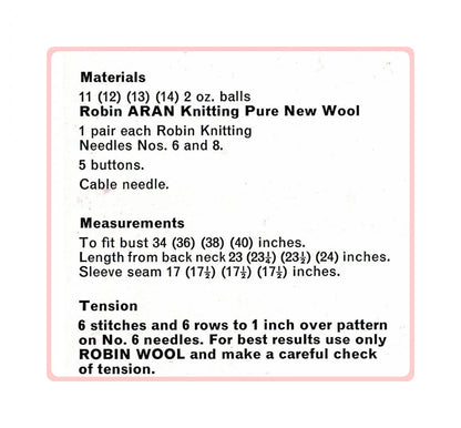 Vintage Knitting Pattern Womens Pretty Cabled V Neck Aran Jacket Cardigan Sweater PDF Instant Digital Download 10 Ply