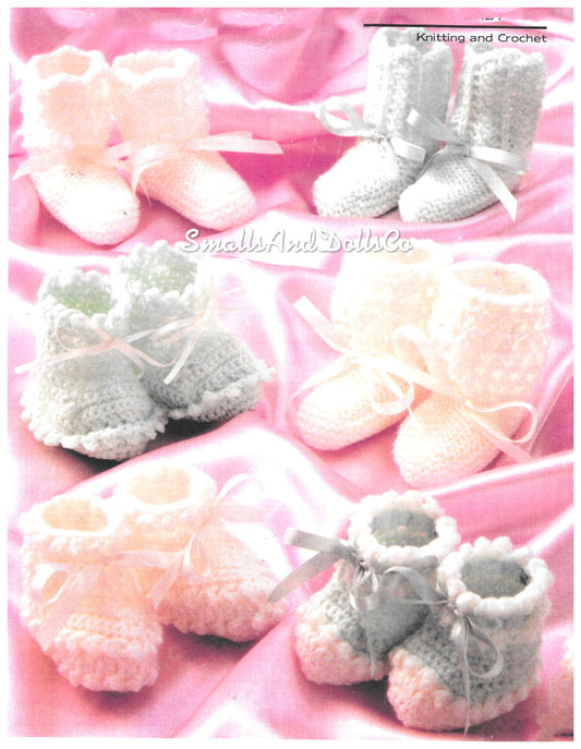 Vintage Knitting Crochet Pattern Baby Booties to Knit and Crochet 6 Designs PDF Instant Digital Download Infant Girl Boy Shoe Bootees 4 Ply