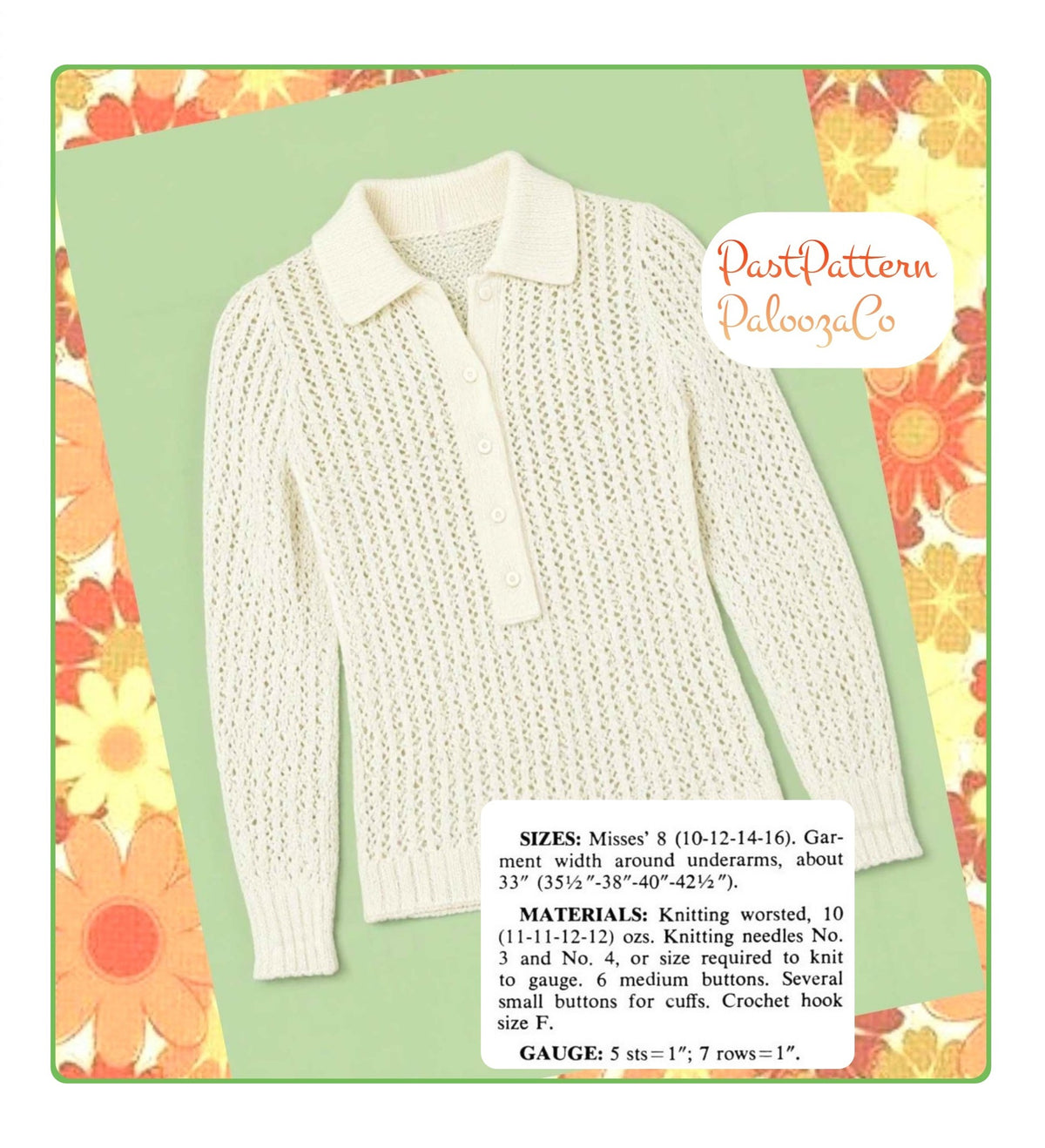 Vintage Knitting Pattern Womens Button Down Boyfriend Shirt PDF Instant Digital Download Lacy White