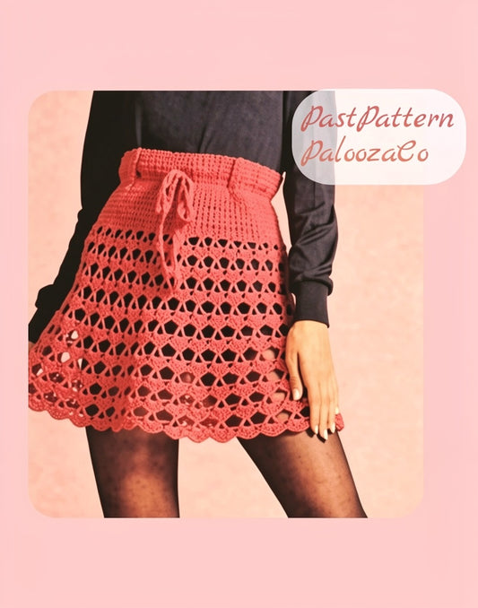 Vintage Crochet Pattern Womens Lacy Mini Skirt PDF Instant Digital Download Mod Boho Hippie Chic 1970s Drawstring Tie 5 Ply