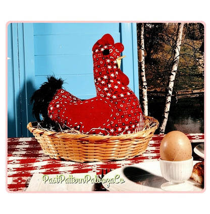Vintage Sewing Pattern Hen in Basket Table Centerpiece PDF Instant Digital Download Bandana or Calico Fabric