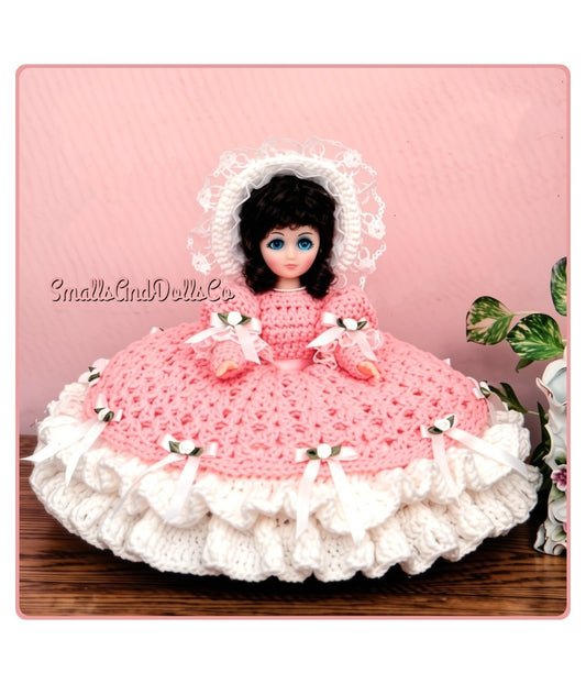 Vintage Crochet Pattern 13" Pretty Cassandra Pillow Doll PDF Instant Digital Download Cushion Dolly Dress & Hat 10 Ply