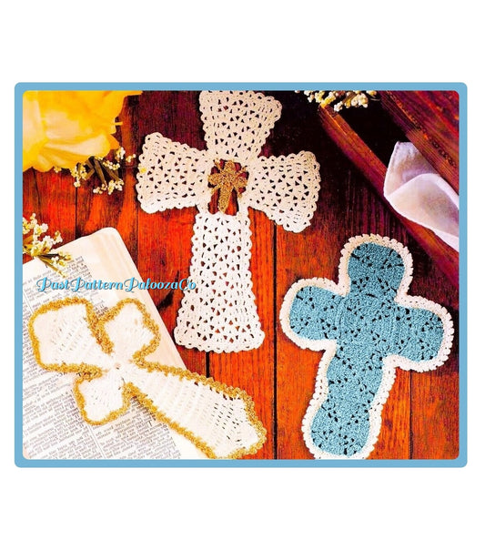 Vintage Crochet Pattern 5" Holy Cross Bookmarks In 3 Designs PDF Instant Digital Download Religious Easter Cotton Thread