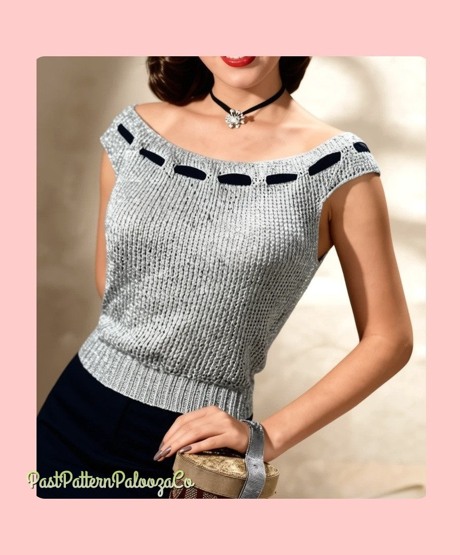 Vintage Knitting Pattern Womens Evening Ribbon Yoke Top Retro Elegant Sleeveless MCM PDF Instant Digital Download Retro 50s