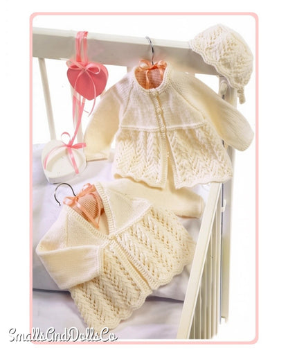 Vintage Knitting Pattern Baby Girl Matinee Coat Bonnet Set Classic Eyelet Lace PDF Instant Digital Download Preemie - 12m DK