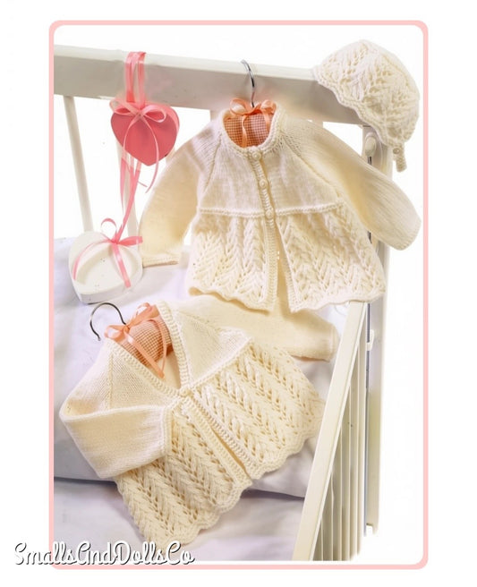 Vintage Knitting Pattern Baby Girl Matinee Coat Bonnet Set Classic Eyelet Lace PDF Instant Digital Download Preemie - 12m DK