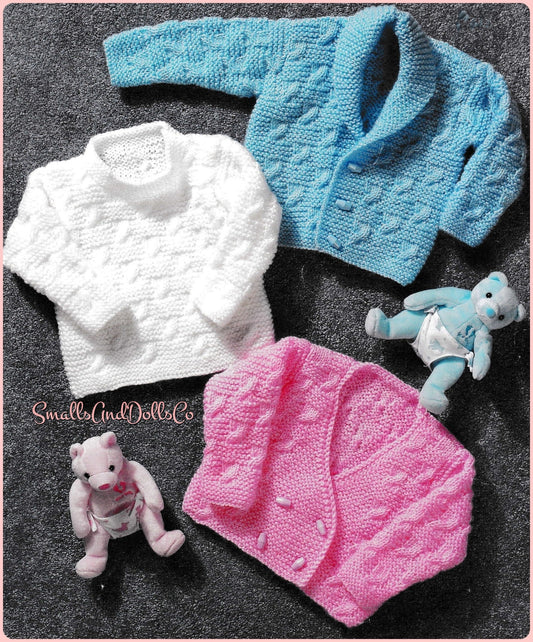 Vintage Knitting Pattern Baby Toddler Aran Cardigan Pullover Sweaters and Roll Collar Jacket PDF Instant Digital Download Jumper 0-3 Yrs