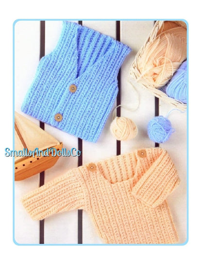 Vintage Knitting Pattern Baby to Toddler Boy Rib Sweater & Waistcoat Vest Set PDF Instant Digital Download 0 - 2 yrs DK