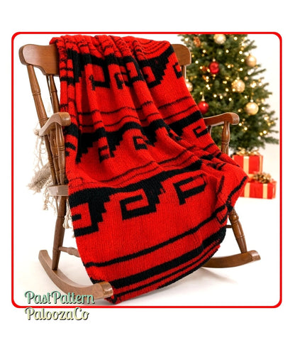 Vintage Knitting Pattern Southwestern Navajo Afghan PDF Instant Digital Download Indian Rug Design Knit Throw Blanket 48x68 5 Ply