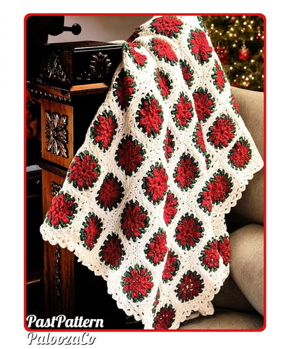 Vintage Crochet Pattern Christmas Poinsettia Flower Afghan Granny Squares PDF Instant Digital Download Holiday Throw Blanket 4 Ply