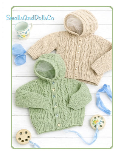 Vintage Knitting Pattern Baby Toddler Cable Front Hooded Cardigan Jacket PDF Instant Digital Download 6m -4 yrs DK