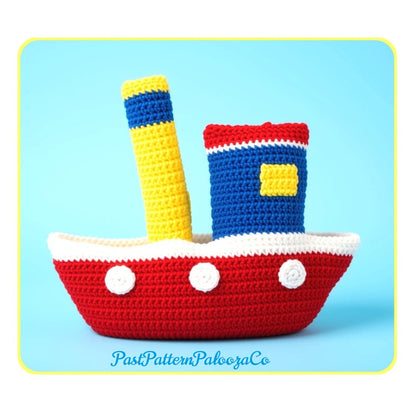 Vintage Crochet Pattern 12" Tugboat Boat Soft Toy or Pillow Cushion PDF Instant Digital Download Plush Steamboat 10 Ply