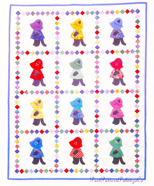 Vintage Sewing Pattern Cute Sunbonnet Sue Cats Quilt PDF Instant Digital Download Lap Quilt or Wall Hanging Kitty Applique Blocks 40x50