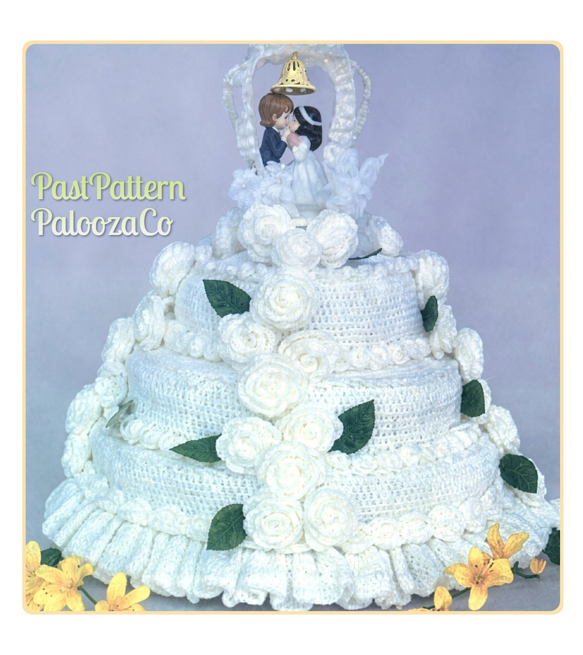Vintage Crochet Pattern 12" Wedding Cake PDF Instant Digital Download 3 Layer Tiers Roses Anniversary Bridal Shower Centerpiece