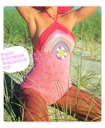 Vintage Crochet Pattern Halter Top Bathing Suit One Piece Swimsuit PDF Instant Digital Download Retro 70s Sunrise Rainbow Medallion