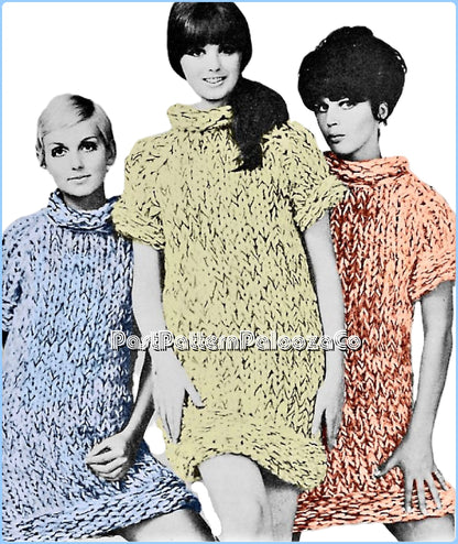 Vintage Knitting Pattern Womens Chunky Knit Mini Dress Retro 1968 PDF Instant Digital Download Boho Mod Dress Big Needle Knits