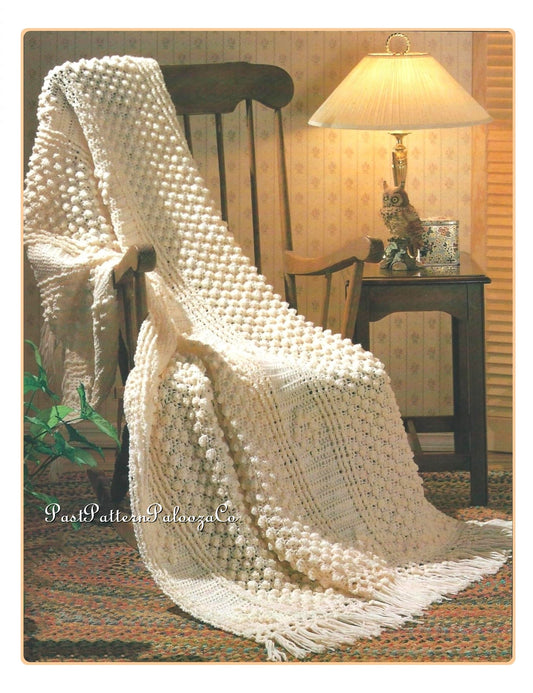 Vintage Crochet Pattern Fishermans Dream Knit Aran Afghan Popcorn Stich and Diamonds with Fringe PDF Instant Digital Download 10 Ply