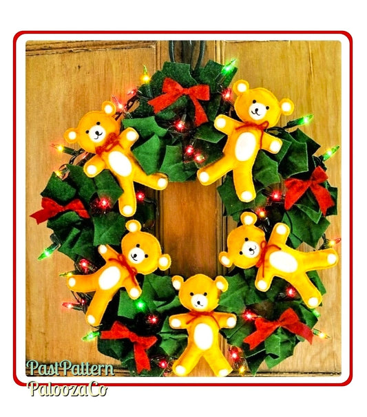 Vintage Sewing Pattern 24" Christmas Teddy Bear Holly Wreath Felt Fabric PDF Instant Digital Download Holiday Wall Door Decor