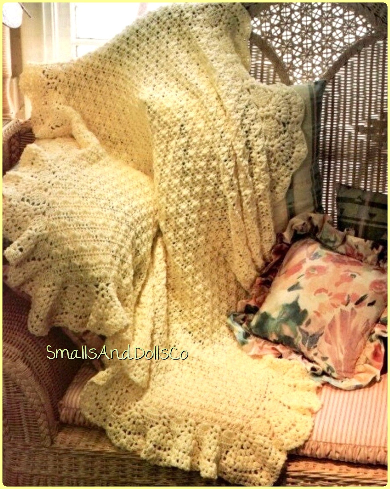 Vintage Crochet Pattern Victorian Buttercup Baby Afghan Cluster Stitch Nursery Blanket PDF Instant Digital Download 5 Ply