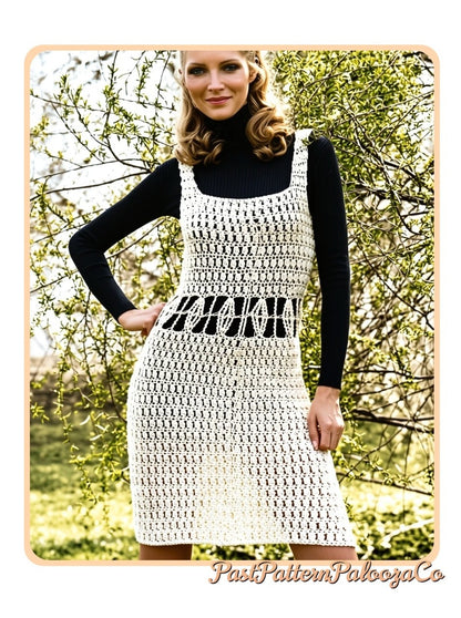 Vintage Crochet Pattern Lacy Pinafore Jumper Tank Dress PDF Instant Digital Download Retro Boho 70s