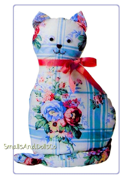 Vintage Sewing Pattern 18" Pretty Kitty Floral Chintz Fabric Cat Toy Pillow Doll PDF Instant Digital Download Sewn Soft Country Cat