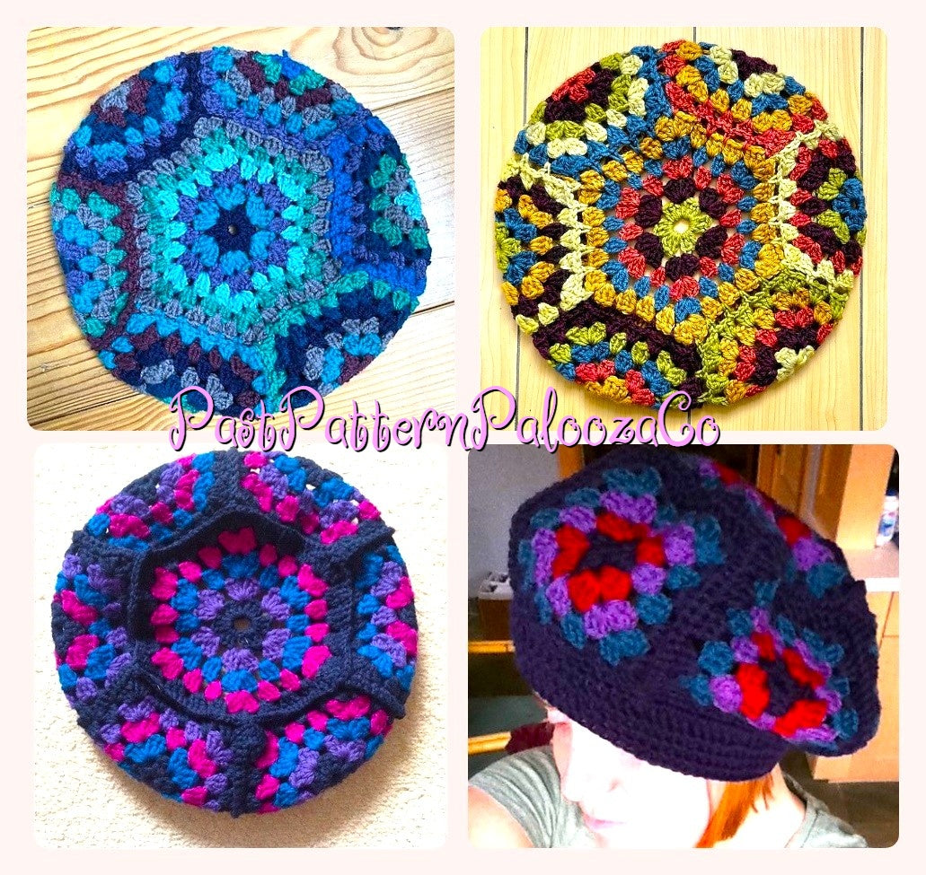 Vintage Crochet Pattern Retro Granny Square Beret Hat PDF Instant Digital Download Groovy Head Turning Beret Tam