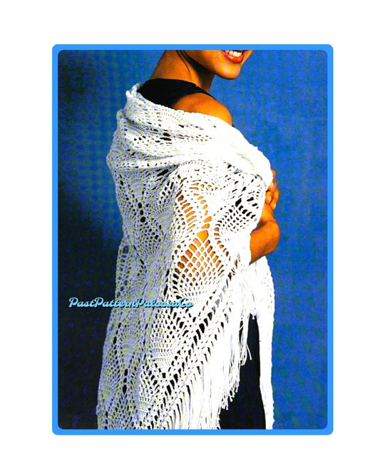 Vintage Crochet Pattern Womens Pineapple Lace Shawl PDF Instant Digital Download Boho Tasseled Wrap 4 Ply