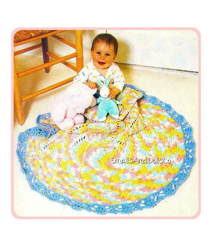 Vintage Crochet Round Ombre Circle Baby Blanket Afghan Pattern PDF Instant Digital Download Infant Shawl