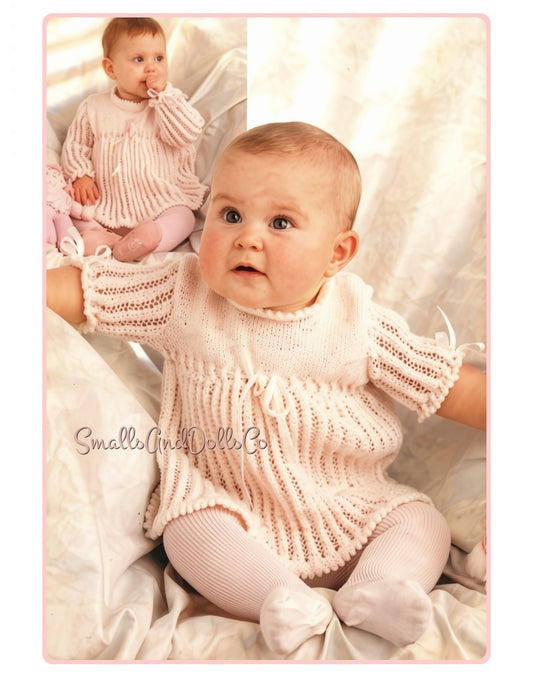 Vintage Knitting Pattern Baby Girl Picot Edge Eyelet Dress Long or Short Sleeved PDF Instant Digital Download Sweet Girly 6m-2 yrs 3 Ply