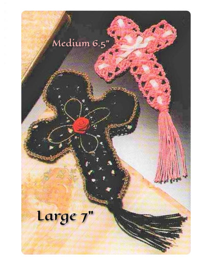Vintage Thread Crochet Pattern Tasseled Crosses Bookmarks In 3 Sizes PDF Instant Digital Download Lacy Ribbons Roses Cross Designs
