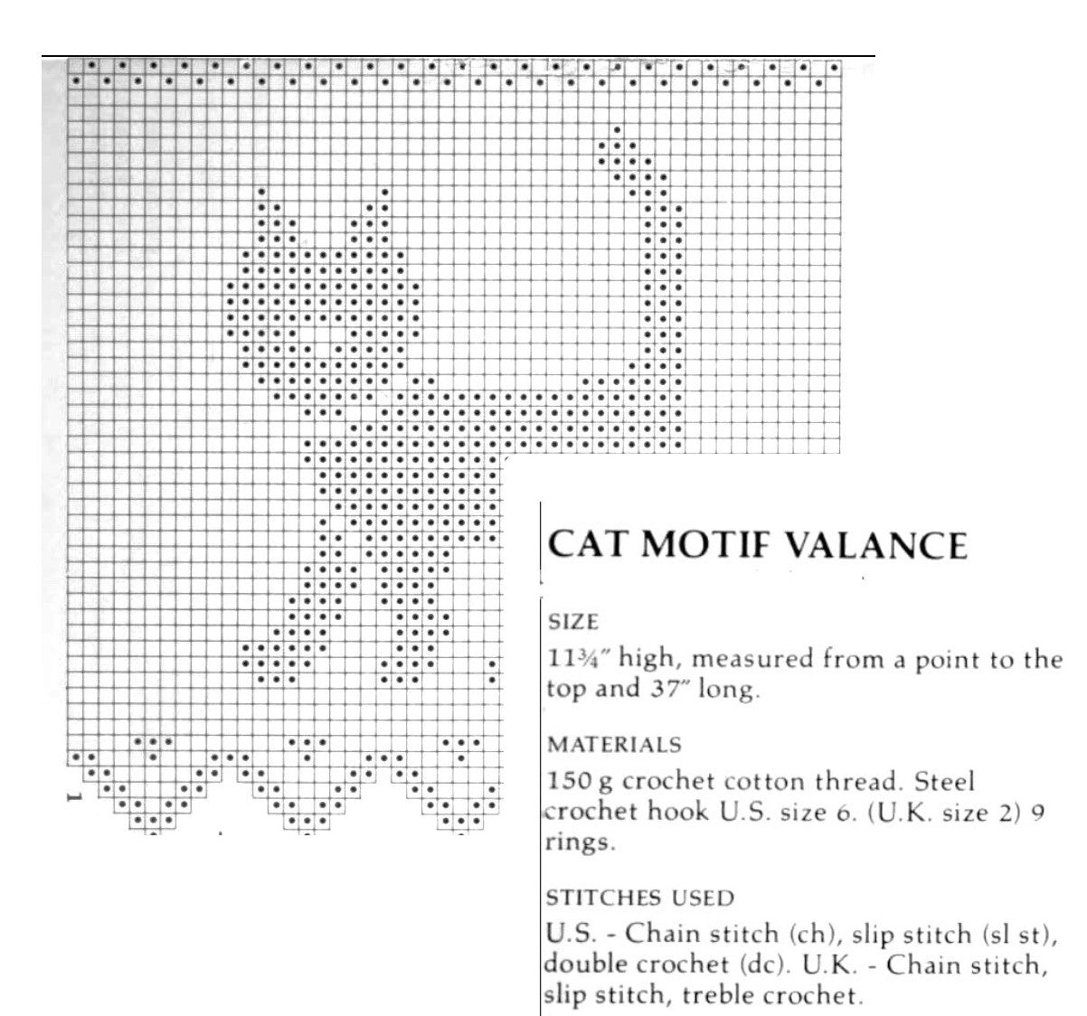 Vintage Thread Crochet Pattern Lace Kitty Cat Window Valance Panel Cafe Curtain PDF Instant Digital Download Kitty Motif Design