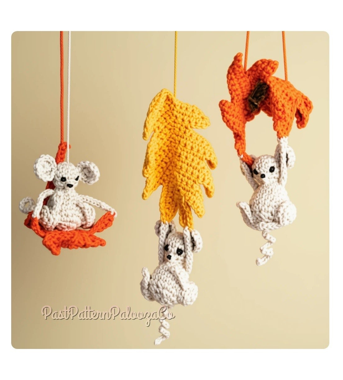 Vintage Crochet Pattern 3" Autumn Leaf Country Mice Amigurumi PDF Instant Digital Download Three Mini Mouseketeers Mice Mobile or Soft Toys