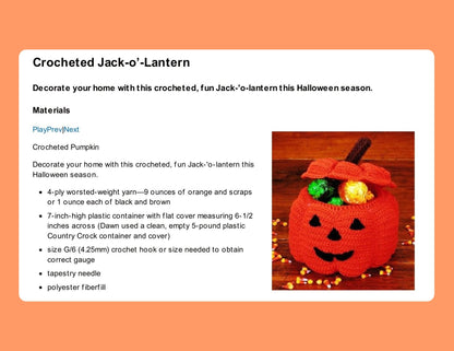 Vintage Crochet Pattern 12" Jack O Lantern Halloween Treat Holder PDF Instant Download Retro Pumpkin Candy Container