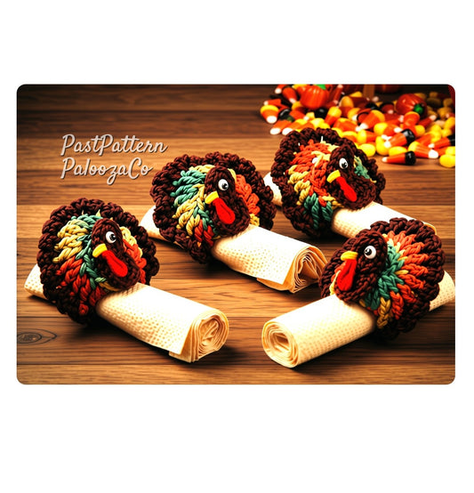 Vintage Crochet Pattern Thanksgiving Tom Turkey Napkin Ring Holders PDF Instant Digital Download Amigurumi Holiday Table Setting 4 Ply