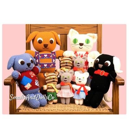 Vintage Knitting Pattern Cute Puppy Dog Kitty Cat Kittens Families Amigurumi Soft Toy Dolls PDF Instant Digital Download Kitsch Kawaii Pets