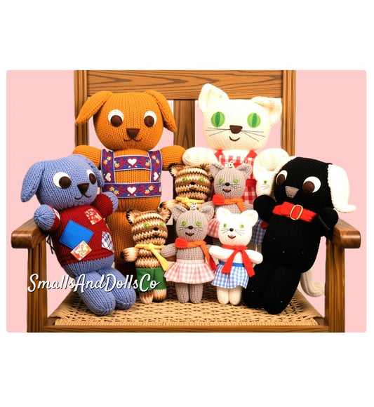 Vintage Knitting Pattern Cute Puppy Dog Kitty Cat Kittens Families Amigurumi Soft Toy Dolls PDF Instant Digital Download Kitsch Kawaii Pets