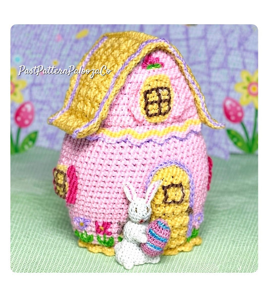 Vintage Crochet Pattern Easter Bunny House Egg Shaped Cottage Centerpiece PDF Instant Digital Download Easter Amigurumi 10 Ply