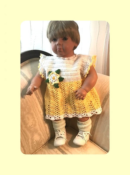Vintage Crochet Pattern Baby Girl Flower Yoke Shell Stitch Dress PDF Instant Digital Download 0-12 months 5 Ply
