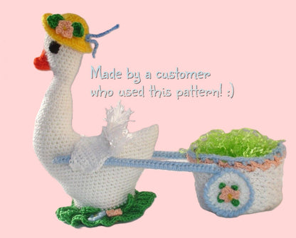 Vintage Crochet Pattern 15" Easter Goose & Candy Wagon Cart PDF Instant Digital Download Amigurumi Plush White Duck Easter Basket 4 Ply