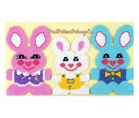 Vintage Easter Plastic Canvas Pattern Cute Bunny Family Wall Hanging PDF Instant Digital Download 10x16 Easy Beginners