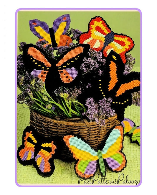 Vintage Plastic Canvas Pattern Pretty Butterflies Butterfly Ornaments or Gift Tags PDF Instant Digital Download Embroidered Designs