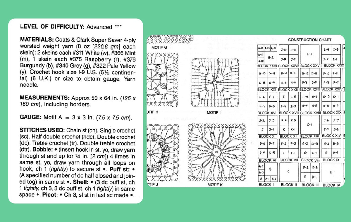 Vintage Crochet Pattern Granny Square Sampler Afghan Patchwork Garden PDF Instant Digital Download 11 Motifs Blanket 50x64 10 Ply